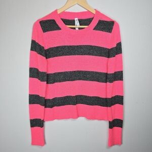 Aeropostale Women's Stripe Knit Sweater XL Crewneck Metallic Pink Black Cozy